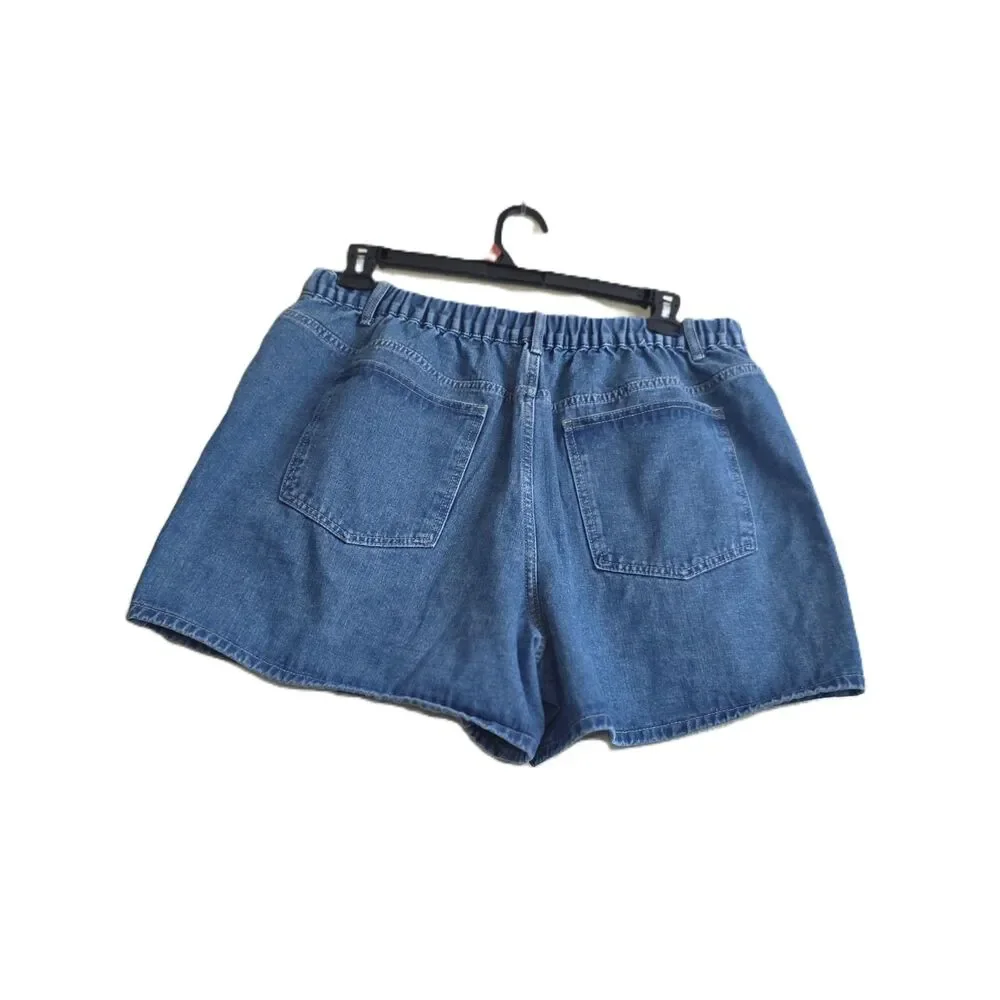 High Rise Denim Shorts Medium Wash Relaxed Fit Elastic Back Size 2XL
